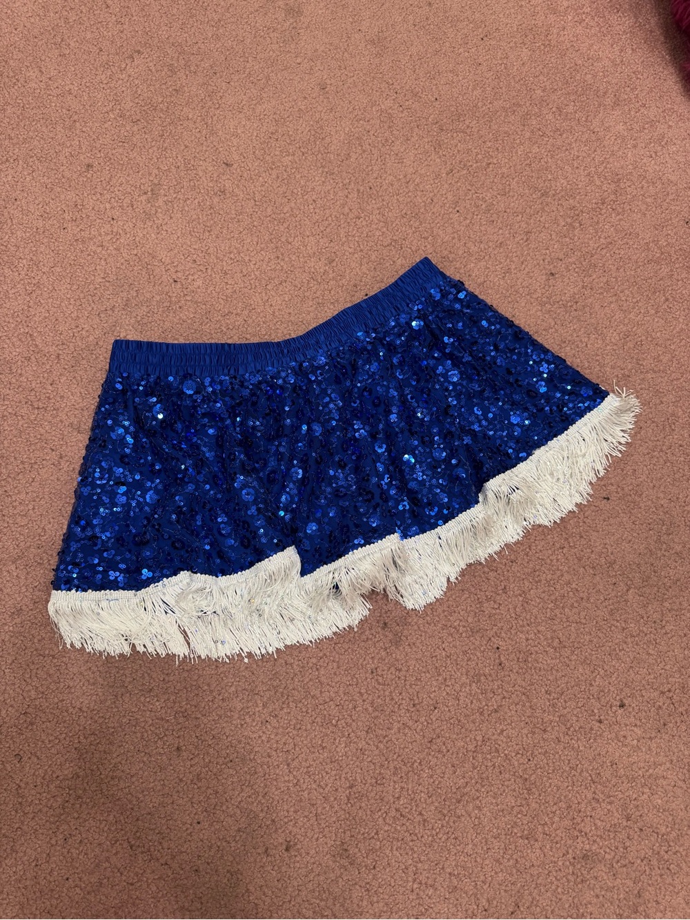 New 2x blue sequin fringe mini skirt western festival rave costume cowboys